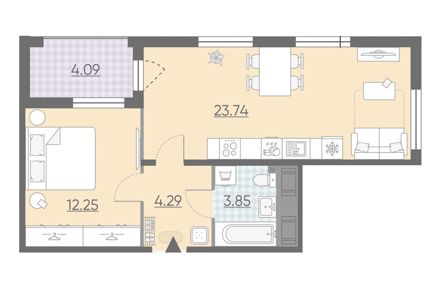 Однокомнатная квартира в : площадь 46.18 м2 , этаж: 13 – купить в Санкт-Петербурге